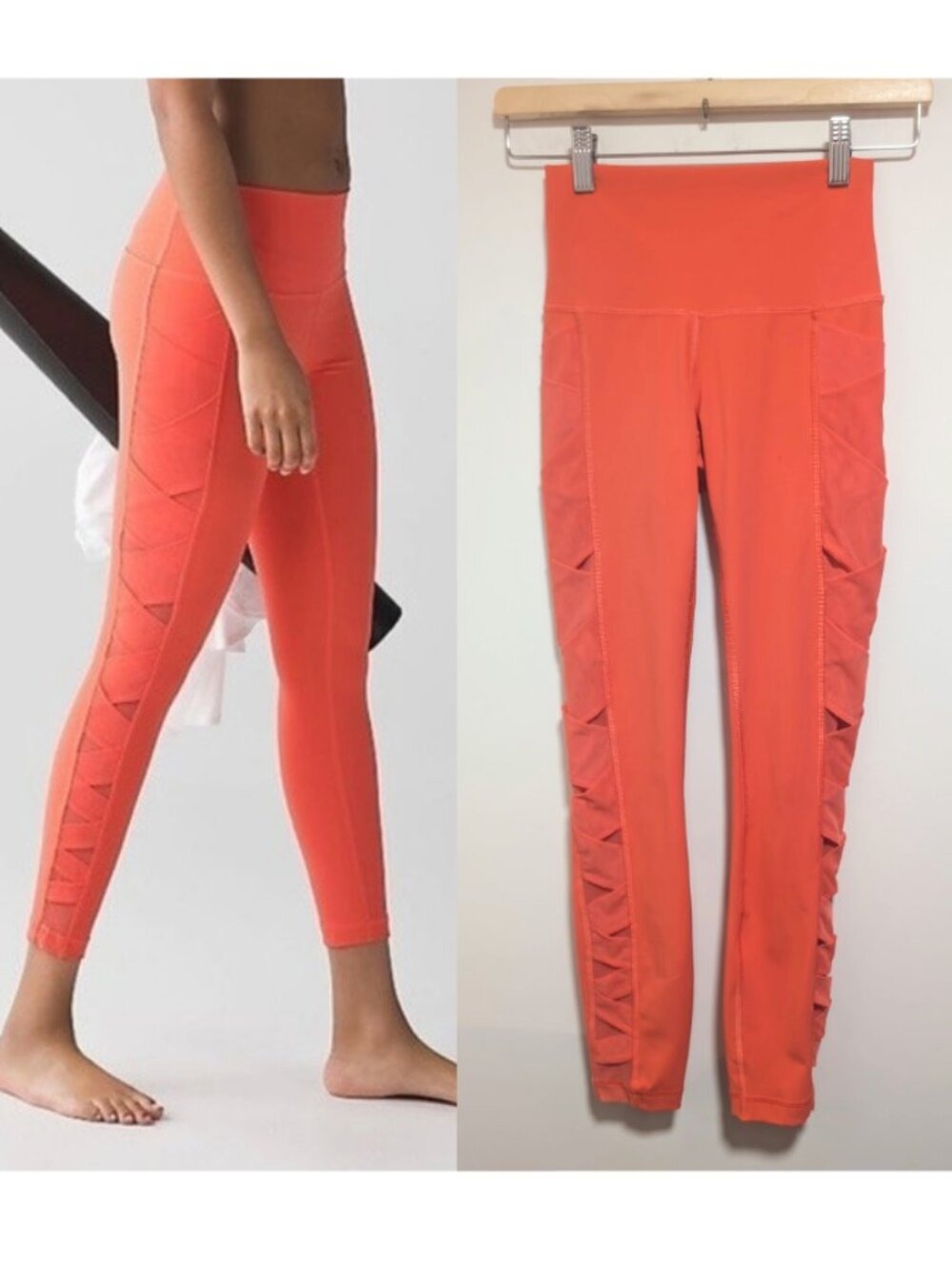 Lululemon | Rise And Flow Mesh Accent Leggings In Coral